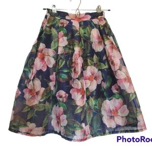 High Waist Floral Print Flare Full Skirt - Size XXS, 00